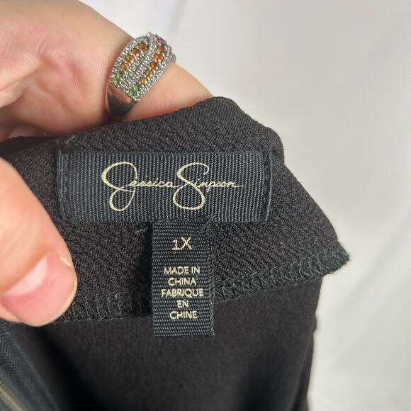 Jessica Simpson Black Rhinestone Short Sleeve Dress Plus 1X Business Party Beads - Picture 4 of 5